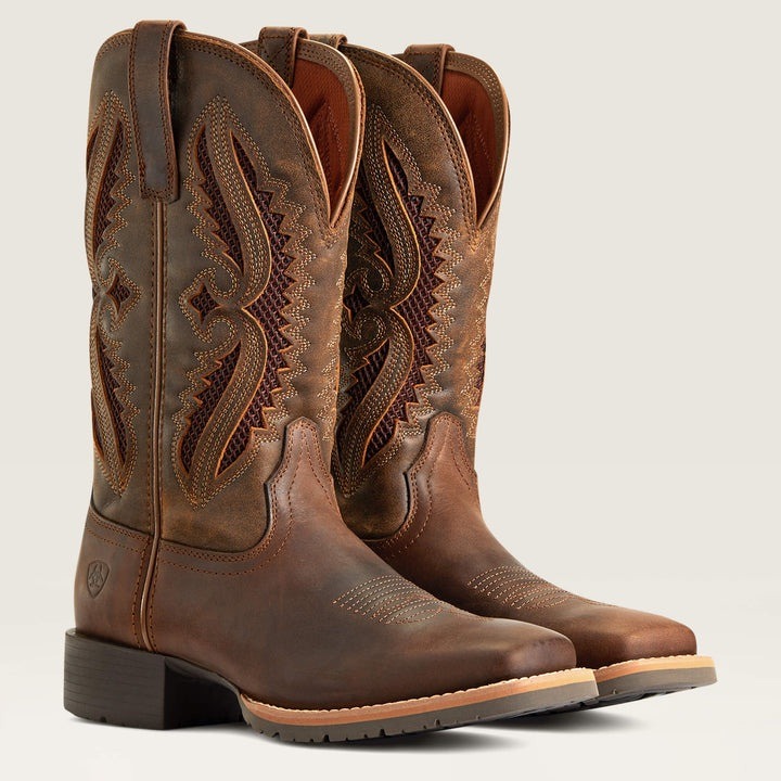 Ariat Venttek Rancher Boots Distressed Tan Square Toe Western Riding Work 7.5b